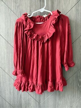 Kate Quinn Girls Long Sleeve Gathered Ruffle Yoke Dress in Winter Berry